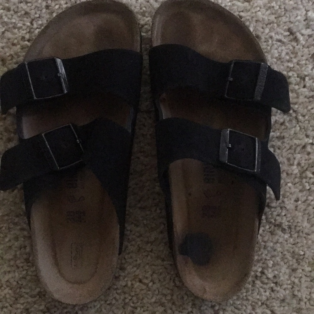Black faux suede birkenstocks